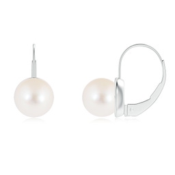 8mm AAA Classic Freshwater Pearl Leverback Earrings in White Gold