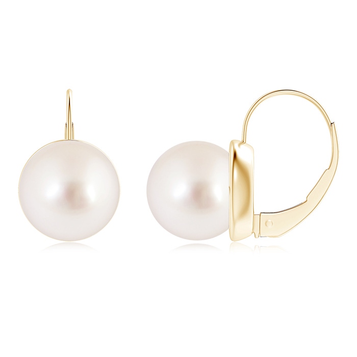 10mm AAAA Classic South Sea Pearl Leverback Earrings in Yellow Gold