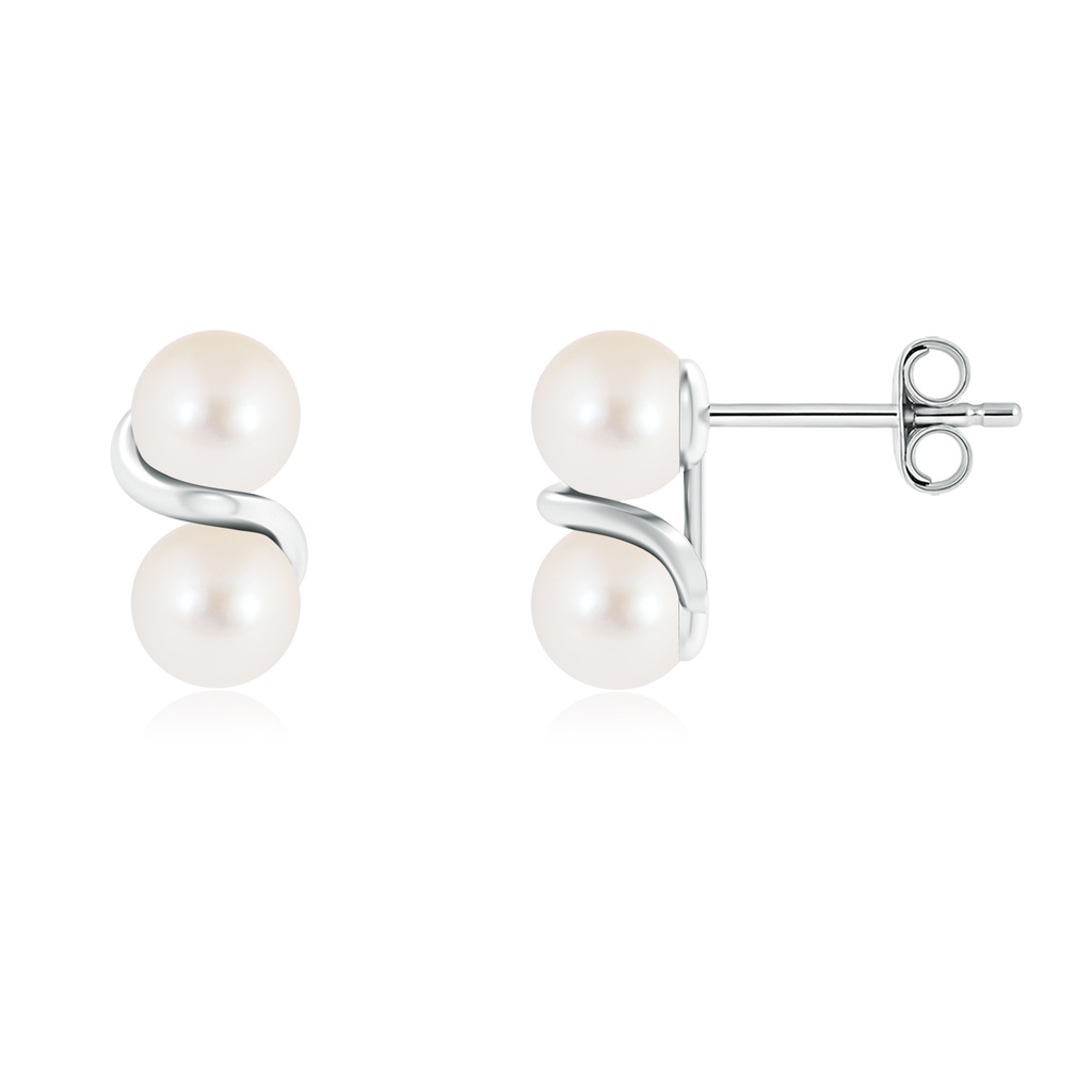 5mm AAA Two Stone Freshwater Pearl Earrings with Metal Swirl in S999 Silver