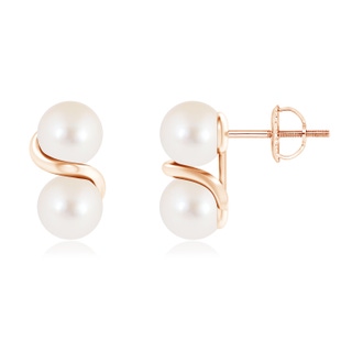 6mm AAA Two Stone Freshwater Pearl Earrings with Metal Swirl in Rose Gold