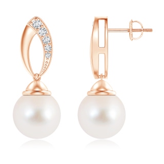 10mm AAA Freshwater Cultured Pearl Earrings with Diamond Petal Motif in Rose Gold