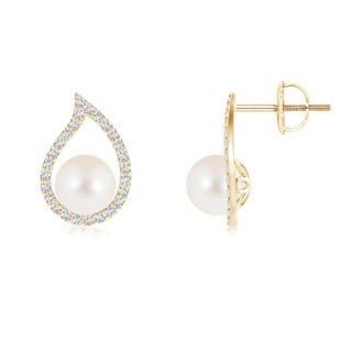 6mm AAA Paisley Framed Freshwater Cultured Pearl Stud Earrings in Yellow Gold