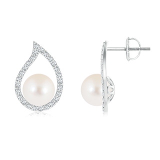 7mm AAA Paisley Framed Freshwater Cultured Pearl Stud Earrings in White Gold