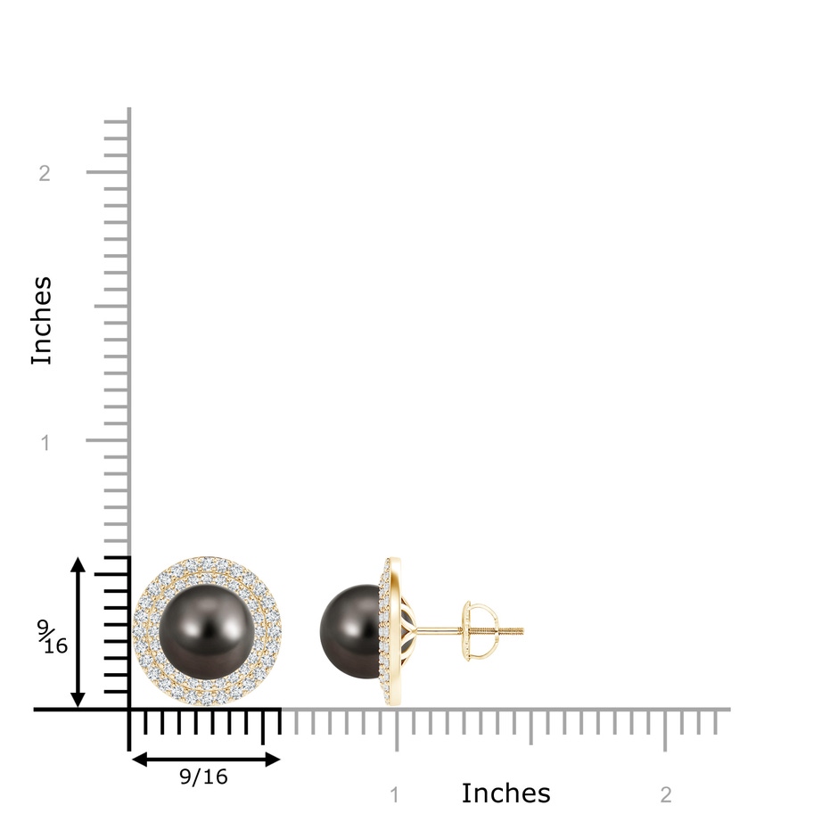 9mm AAA Tahitian Cultured Pearl Double Halo Stud Earrings in Yellow Gold product image