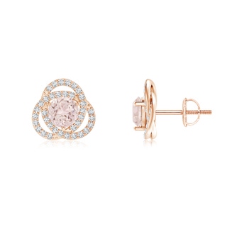 5mm A Round Morganite Celtic Knot Stud Earrings with Diamond in 10K Rose Gold