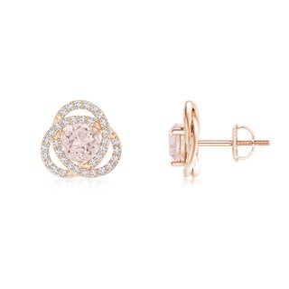 5mm A Round Morganite Celtic Knot Stud Earrings with Diamond in Rose Gold