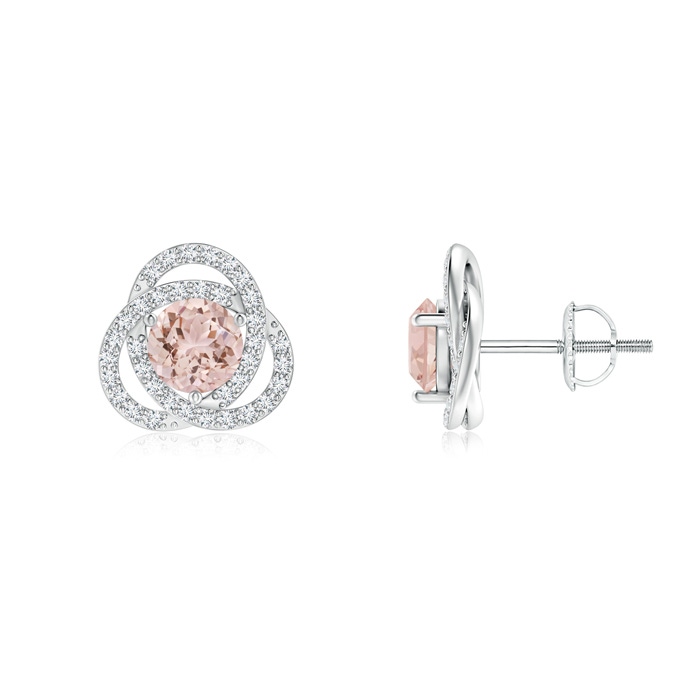 5mm AAA Round Morganite Celtic Knot Stud Earrings with Diamond in White Gold