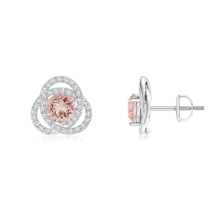 5mm AAAA Round Morganite Celtic Knot Stud Earrings with Diamond in P950 Platinum