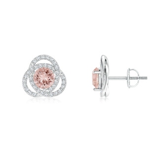 5mm AAAA Round Morganite Celtic Knot Stud Earrings with Diamond in P950 Platinum