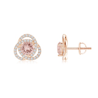 5mm AAAA Round Morganite Celtic Knot Stud Earrings with Diamond in Rose Gold