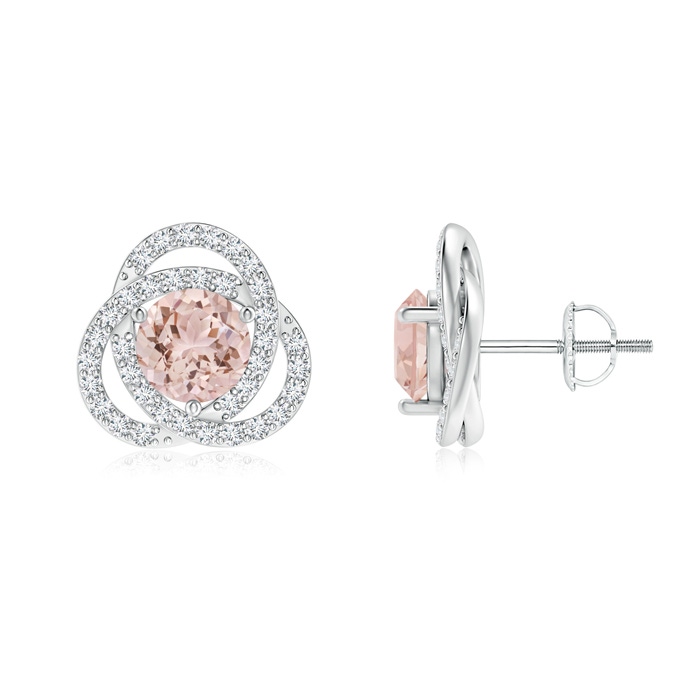 6mm AAA Round Morganite Celtic Knot Stud Earrings with Diamond in P950 Platinum 