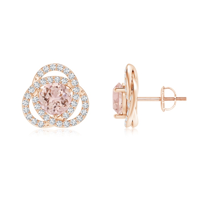 6mm AAA Round Morganite Celtic Knot Stud Earrings with Diamond in Rose Gold