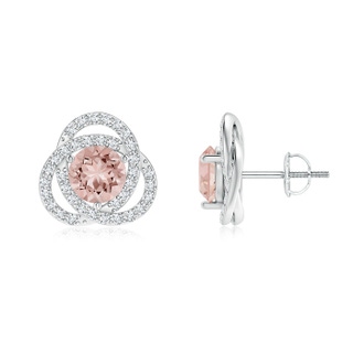 6mm AAAA Round Morganite Celtic Knot Stud Earrings with Diamond in P950 Platinum