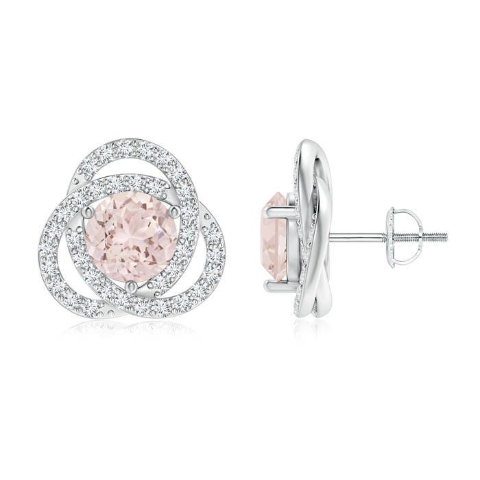 7mm A Round Morganite Celtic Knot Stud Earrings with Diamond in P950 Platinum