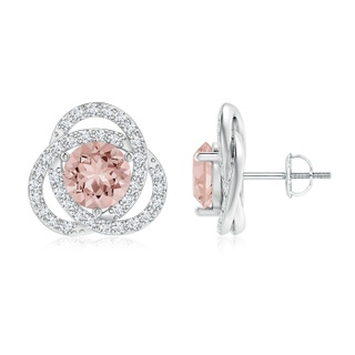 7mm AAAA Round Morganite Celtic Knot Stud Earrings with Diamond in P950 Platinum