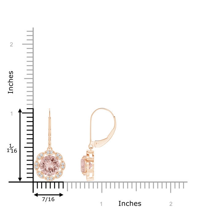7mm AAAA Morganite and Diamond Circular Drop Earrings with Leaf Motifs in Rose Gold Product Image