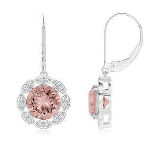 8mm AAAA Morganite and Diamond Circular Drop Earrings with Leaf Motifs in P950 Platinum