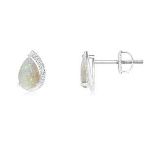 6x4mm AAA Solitaire Pear Opal Swirl Stud Earrings with Diamond Accents in White Gold