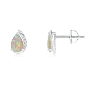 6x4mm AAAA Solitaire Pear Opal Swirl Stud Earrings with Diamond Accents in 9K White Gold