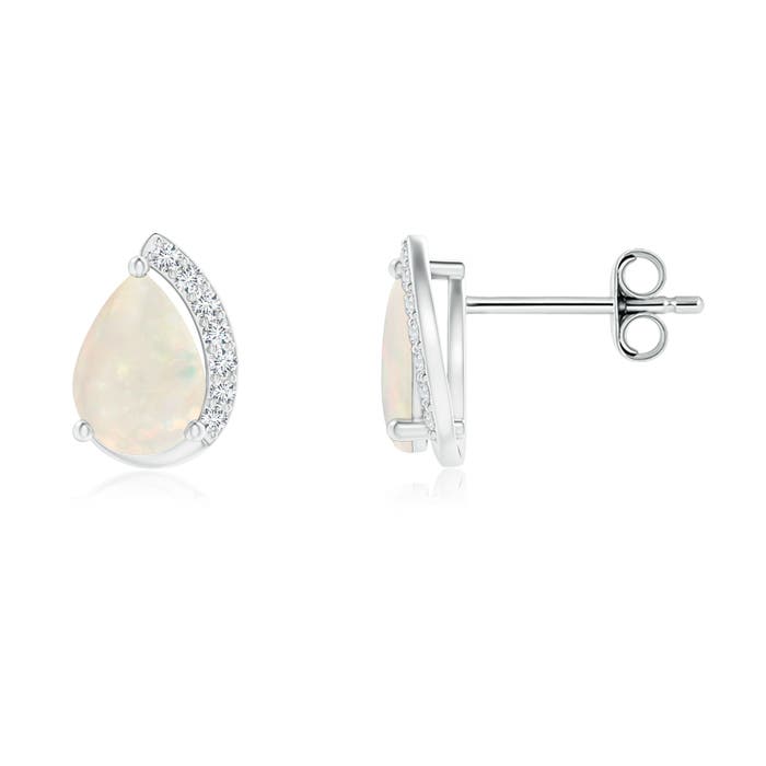 ANGARA Natural Opal Stud Earrings with Diamond in Silver for Women (Size-7x5mm)