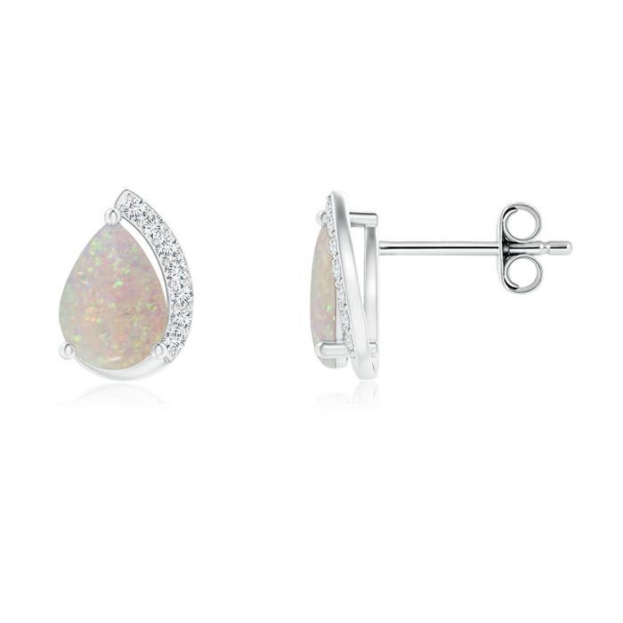 ANGARA Natural Opal Stud Earrings with Diamond in Silver for Women (Size-7x5mm)