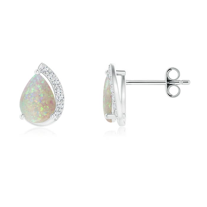 ANGARA Natural Opal Stud Earrings with Diamond in Silver for Women (Size-7x5mm)