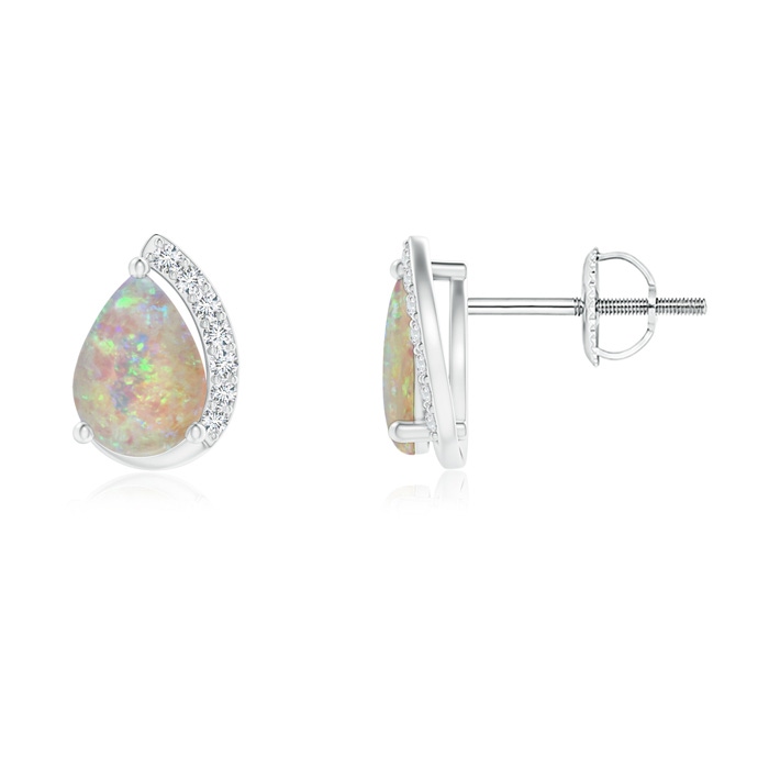 7x5mm AAAA Solitaire Pear Opal Swirl Stud Earrings with Diamond Accents in White Gold 