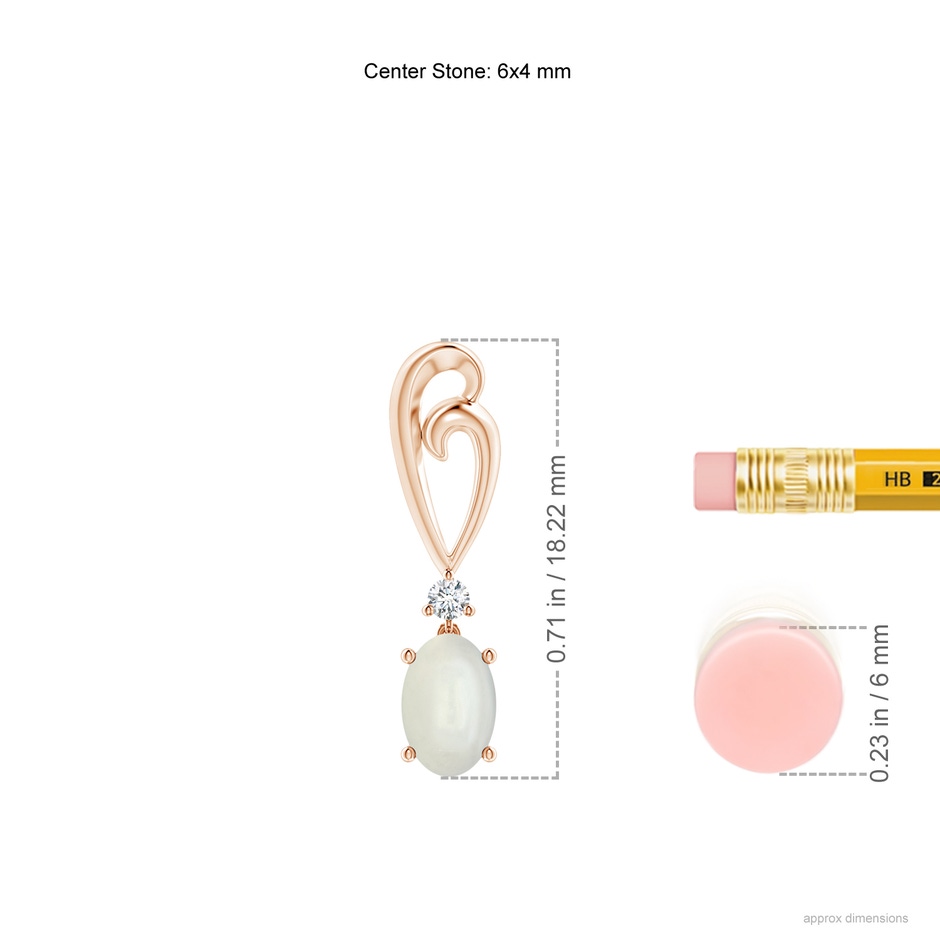 6x4mm AAAA Solitaire Oval Moonstone Swirl Drop Earrings with Diamond in Rose Gold ruler