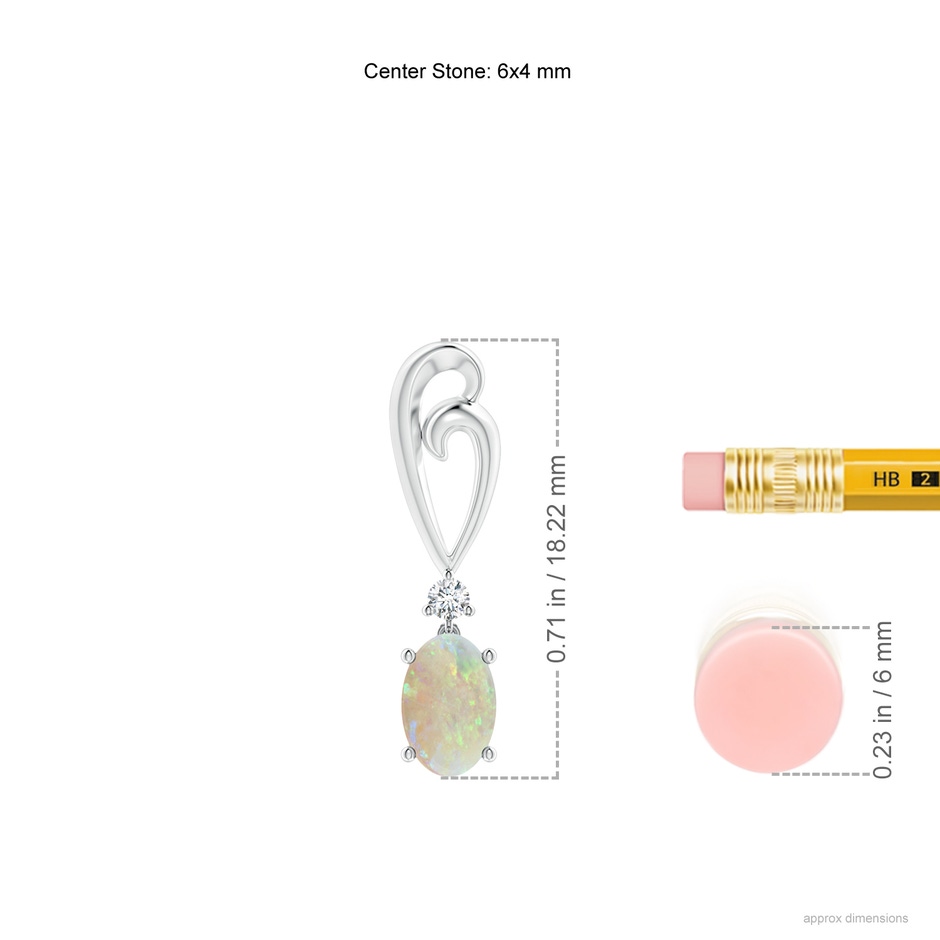 6x4mm AAA Solitaire Oval Opal Swirl Drop Earrings with Diamond in White Gold ruler