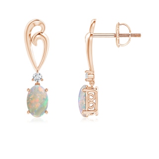 6x4mm AAAA Solitaire Oval Opal Swirl Drop Earrings with Diamond in 10K Rose Gold