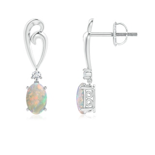 6x4mm AAAA Solitaire Oval Opal Swirl Drop Earrings with Diamond in P950 Platinum