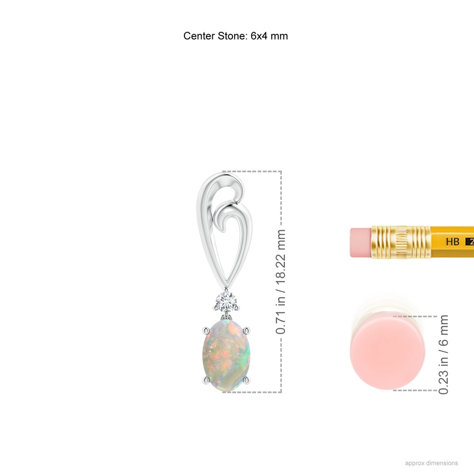 6x4mm AAAA Solitaire Oval Opal Swirl Drop Earrings with Diamond in P950 Platinum ruler