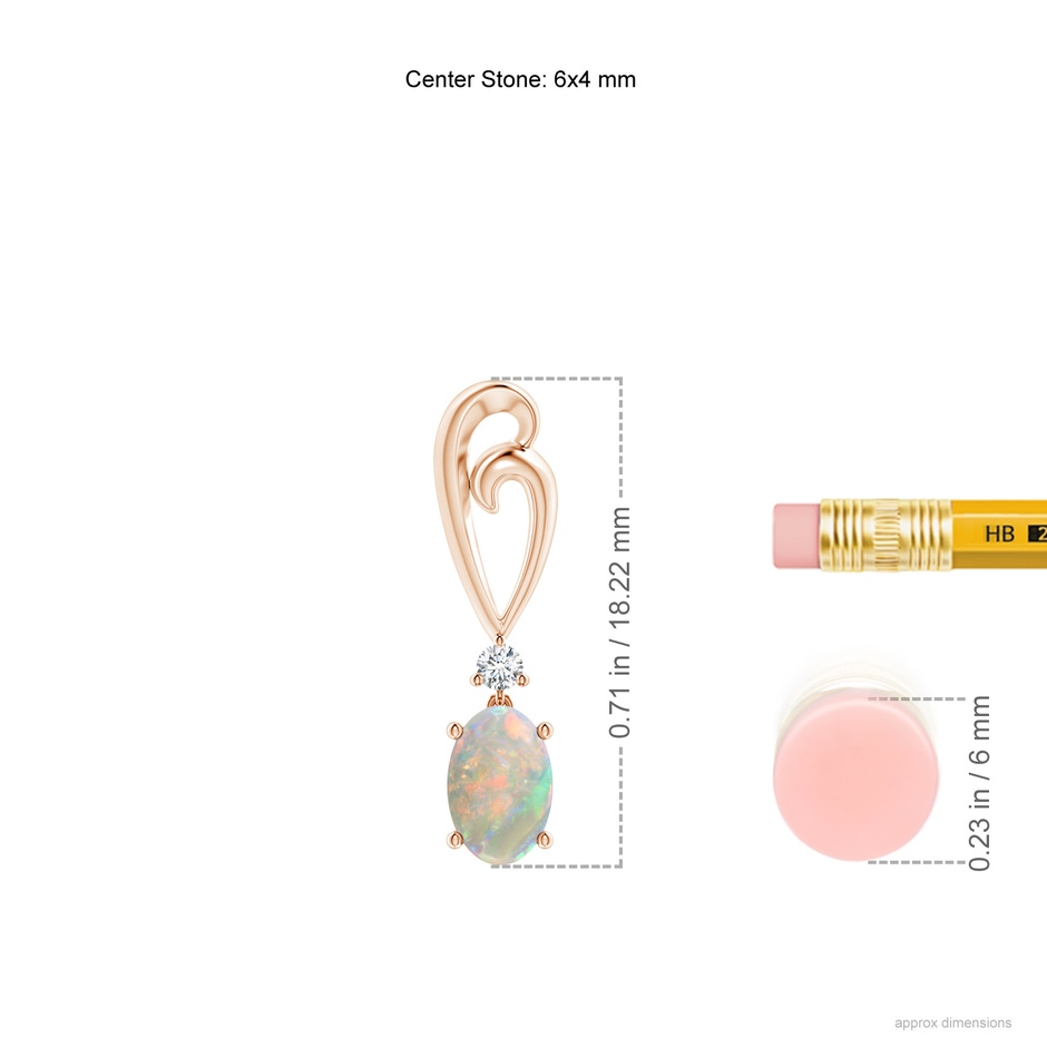 6x4mm AAAA Solitaire Oval Opal Swirl Drop Earrings with Diamond in Rose Gold ruler