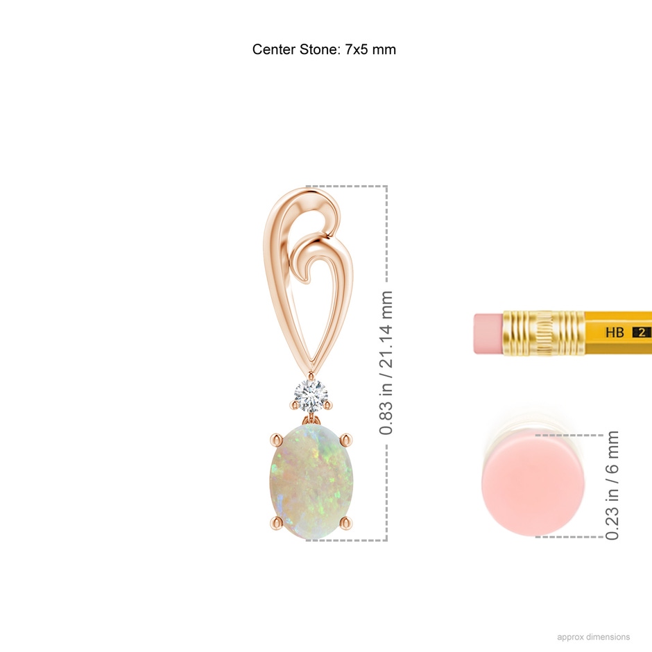 7x5mm AAA Solitaire Oval Opal Swirl Drop Earrings with Diamond in Rose Gold ruler
