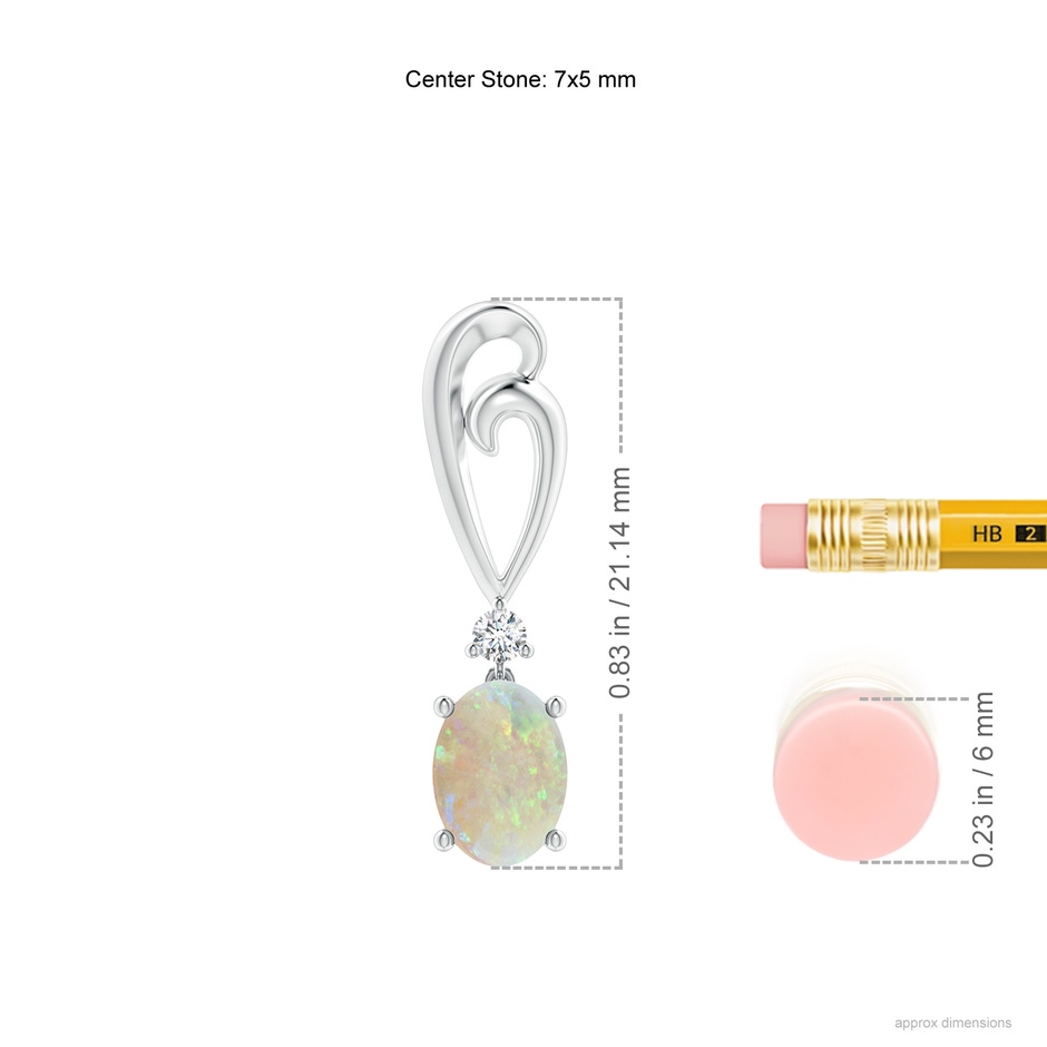 7x5mm AAA Solitaire Oval Opal Swirl Drop Earrings with Diamond in White Gold ruler