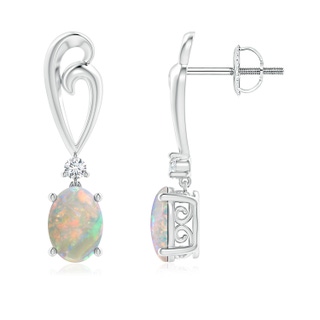 7x5mm AAAA Solitaire Oval Opal Swirl Drop Earrings with Diamond in P950 Platinum