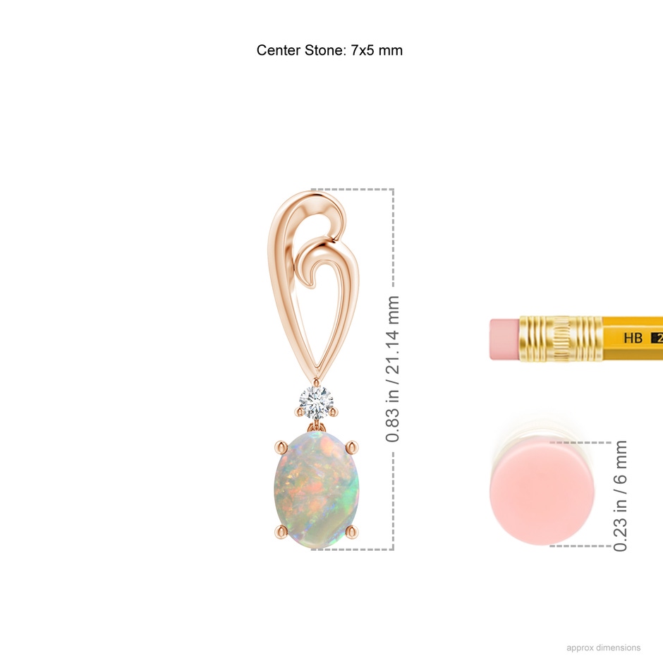 7x5mm AAAA Solitaire Oval Opal Swirl Drop Earrings with Diamond in Rose Gold ruler