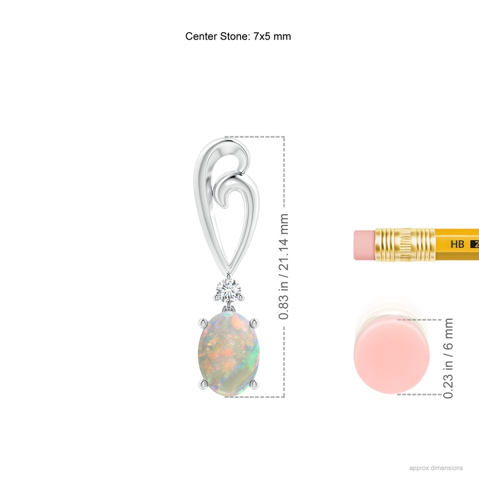 7x5mm AAAA Solitaire Oval Opal Swirl Drop Earrings with Diamond in White Gold ruler