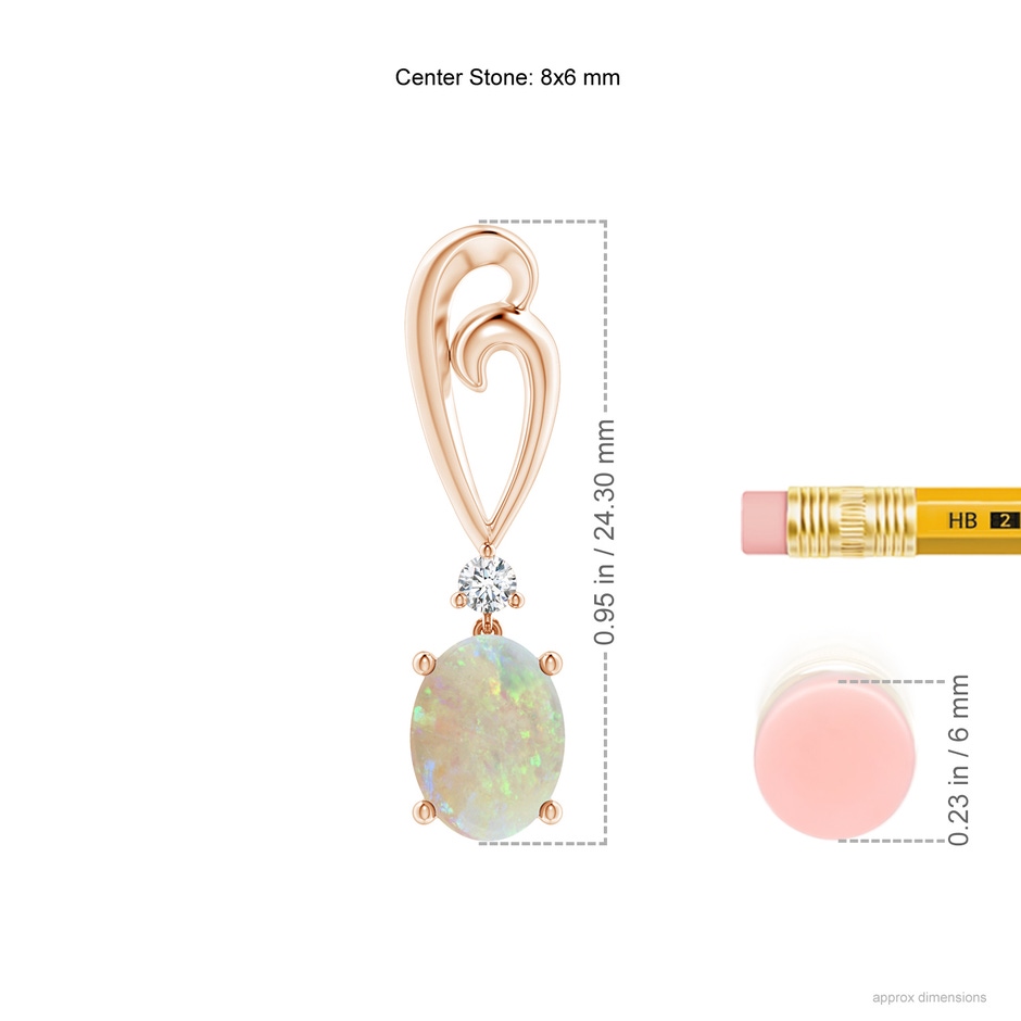 8x6mm AAA Solitaire Oval Opal Swirl Drop Earrings with Diamond in 18K Rose Gold ruler