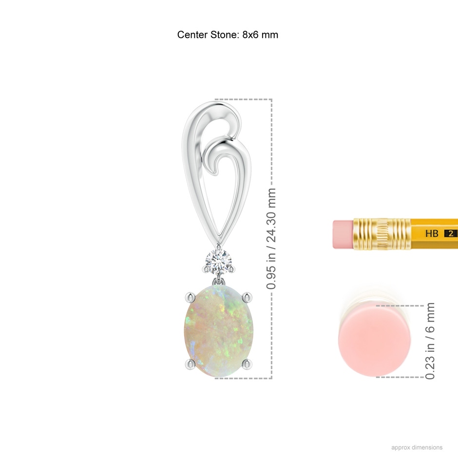 8x6mm AAA Solitaire Oval Opal Swirl Drop Earrings with Diamond in 18K White Gold ruler
