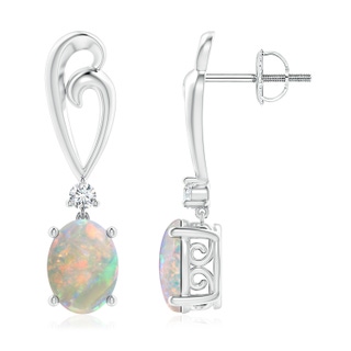 8x6mm AAAA Solitaire Oval Opal Swirl Drop Earrings with Diamond in P950 Platinum