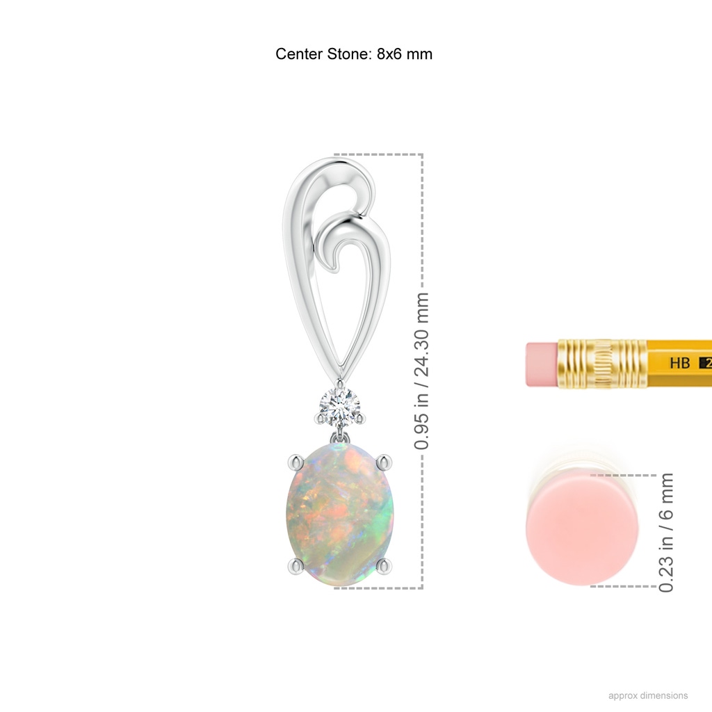 8x6mm AAAA Solitaire Oval Opal Swirl Drop Earrings with Diamond in P950 Platinum Ruler