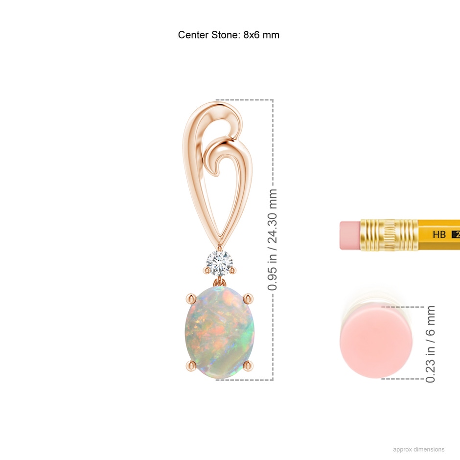 8x6mm AAAA Solitaire Oval Opal Swirl Drop Earrings with Diamond in Rose Gold ruler