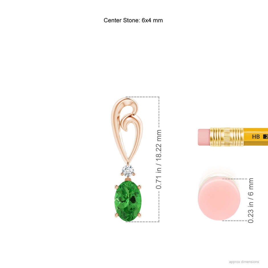 6x4mm AAA Solitaire Oval Tsavorite Swirl Drop Earrings with Diamond in Rose Gold ruler