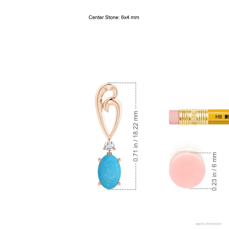 6x4mm A Solitaire Oval Turquoise Swirl Drop Earrings with Diamond in Rose Gold ruler