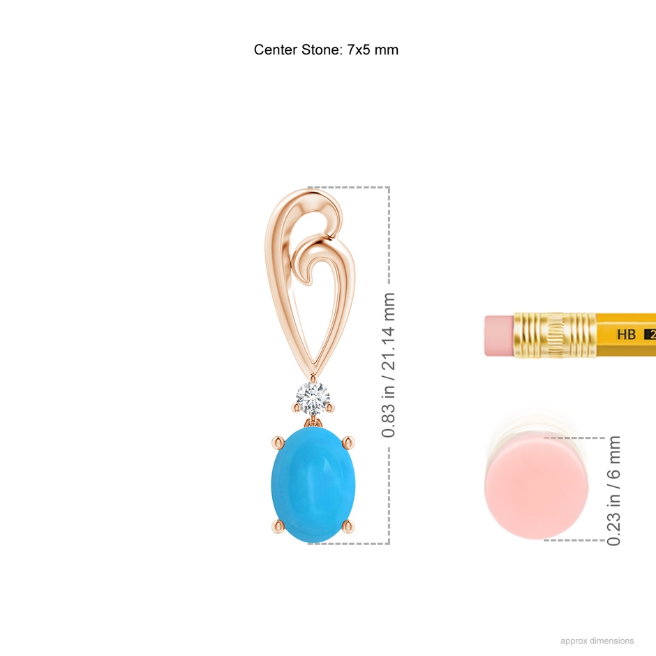 7x5mm AAAA Solitaire Oval Turquoise Swirl Drop Earrings with Diamond in Rose Gold ruler