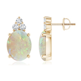 10x8mm AAA Classic Oval Opal Solitaire Stud Earrings with Trio Diamonds in 9K Yellow Gold