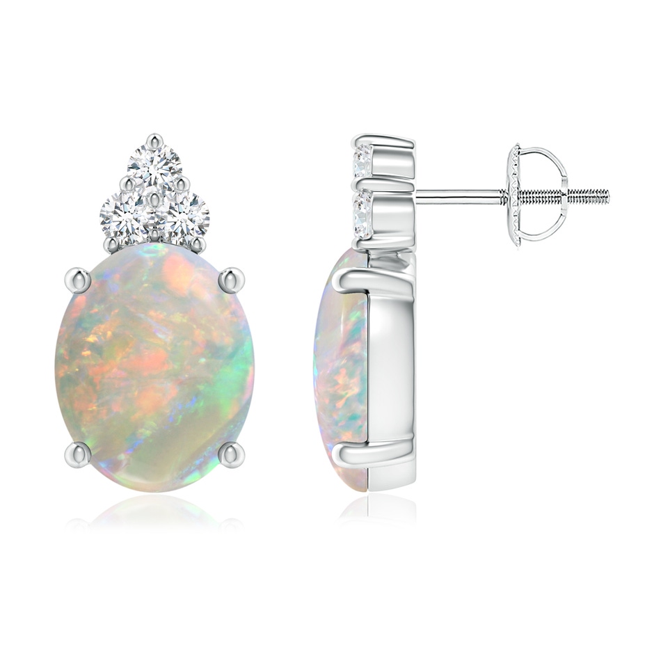 10x8mm AAAA Classic Oval Opal Solitaire Stud Earrings with Trio Diamonds in P950 Platinum 