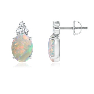 8x6mm AAAA Classic Oval Opal Solitaire Stud Earrings with Trio Diamonds in P950 Platinum