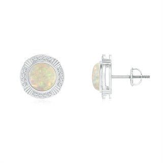 6mm AAA Art Deco-Inspired Bezel Opal Stud Earrings with Diamonds in 9K White Gold